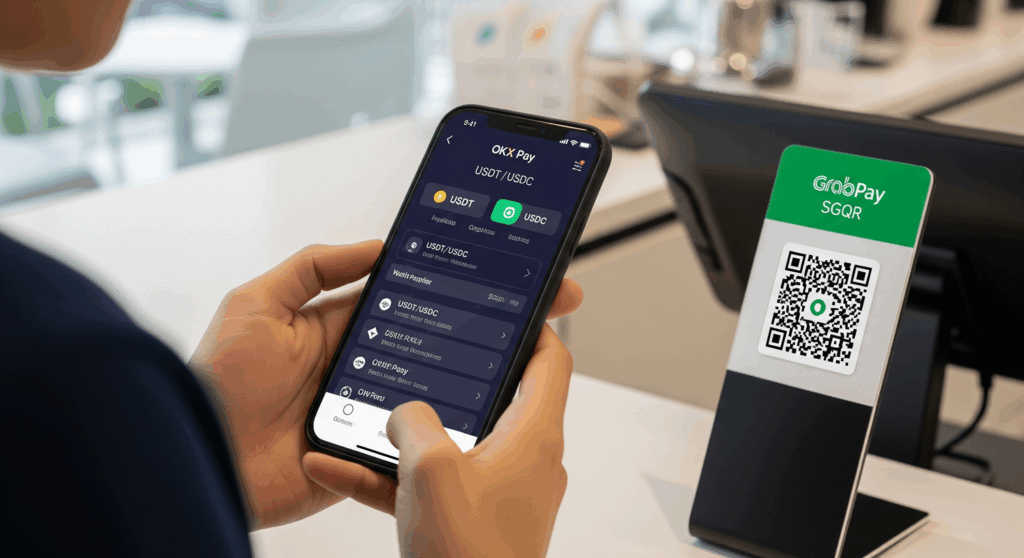 Payment using USDT/USDC Stablecoin Through OKX-GrabPay & SGQR